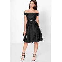 Polka Dot Organza Skirt Off Shoulder Dress - black