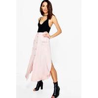 Pocket Side Satin Woven Maxi Skirt - blush