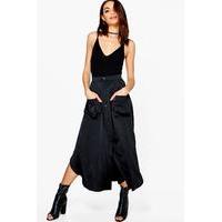 Pocket Side Satin Woven Maxi Skirt - black