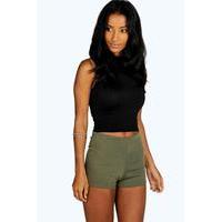 Ponte High Waisted Knicker Shorts - khaki