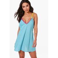 Pom Pom Swimg Beach Dress - turquoise