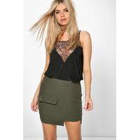 Pocket Front Woven Asymetric Mini Skirt - khaki