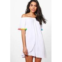 Pom Pom Bardot Beach Dress - white