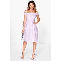 Polka Dot Organza Skirt Off Shoulder Dress - lilac