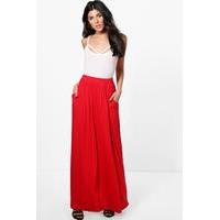 Pocket Front Jersey Maxi Skirt - red