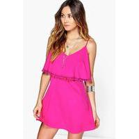 Pom Pom Double Layer Sundress - raspberry