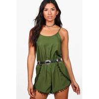 pom pom detail playsuit khaki