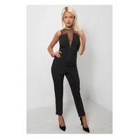 Polka Dot Mesh Jumpsuit In Black