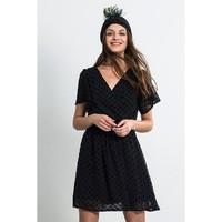 POIS DRESS Short-Sleeved V-Neck Dotted Voile Dress