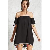 pom pom trim mini dress