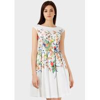 Portobello White Tie Back Dress with Floral Multi Colour Border