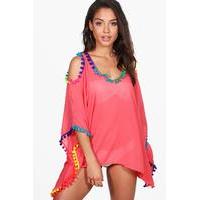 pom pom trim kaftan neon pink