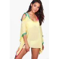 Pom Pom Trim Kaftan - yellow