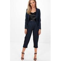 Polka Dot Belted Trouser - navy