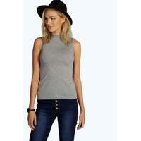 Poppy Sleeveless High Neck Top - grey marl