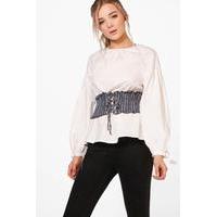 Poplin Corset Waist Bell Sleeve Top - ivory