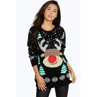 Pom Pom Reindeer Christmas Jumper - black