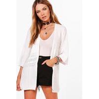 Pointelle Batwing Cape Cardigan - white