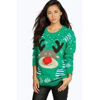 Pom Pom Reindeer Christmas Jumper - green