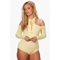 Poppy Eyelet Lace Up Body - lemon