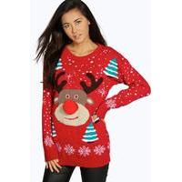 Pom Pom Reindeer Christmas Jumper - red