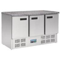 Polar 3 Door Refrigerated Counter with Marble Work Top 368Ltr