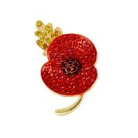 Poppy Collection Crystal Brooch Medium Gold Tone with Leaf