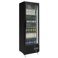 polar upright back bar cooler with hinged door in black 307ltr