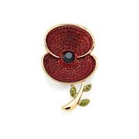 Poppy Collection Crystal and Leaf Brooch Medium Gold