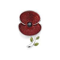 Poppy Collection Crystal and Leaf Brooch Medium Silver