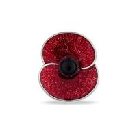 poppy collection glitter enamel brooch silver tone