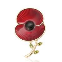 Poppy Collection Enamel and Leaf Brooch Large Gold
