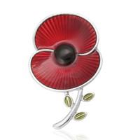 Poppy Collection Enamel and Leaf Brooch Large Silver