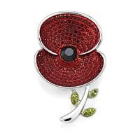 Poppy Collection Crystal and Leaf Brooch Large Silver