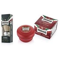 Proraso Boar Hair Shaving Brush and Red Sandalwood and Shea Butter Shaving Soap Bowl Twin Pack
