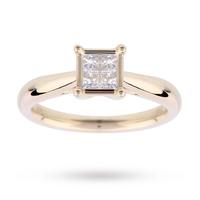 Princess Cut 0.25 Carat Total Weight Diamond Cluster Ring Set in 9 Carat Yellow Gold - Ring Size N