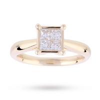 Princess Cut 0.50 Carat Total Weight Diamond Cluster Ring Set in 9 Carat Yellow Gold - Ring Size P