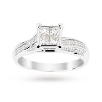 Princess and Brilliant Cut 0.76 Carat Total Weight Diamond Bridal Set in 9 Carat White Gold - Ring Size K