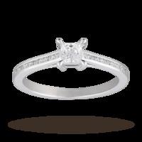 Princess Cut 0.45 Total Carat Weight Solitaire Diamond Ring with Diamond Set Shoulders in 18 Carat White Gold - Ring Size K