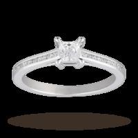 Princess Cut 0.45 Total Carat Weight Solitaire Diamond Ring with Diamond Set Shoulders in 18 Carat White Gold - Ring Size N