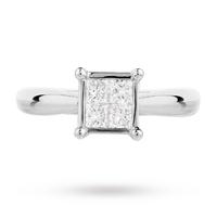 Princess Cut 0.50 Carat Total Weight Diamond Cluster Ring Set in 9 Carat White Gold - Ring Size L
