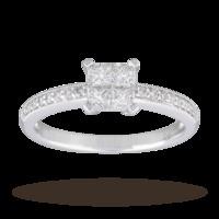 Princess Cut 0.60 Carat Total Weight Diamond Cluster Ring with Diamond Set Shoulders in 9 Carat White Gold - Ring Size L