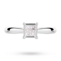 Princess Cut 0.25 Carat Total Weight Diamond Cluster Ring Set in 9 Carat White Gold - Ring Size O