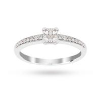 Princess Cut 0.30 Carat Total Weight Diamond Cluster Ring with Diamond Set Shoulders in 9 Carat White Gold