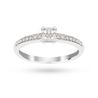 Princess Cut 0.30 Carat Total Weight Diamond Cluster Ring with Diamond Set Shoulders in 9 Carat White Gold - Ring Size J