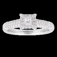 Princess Cut 0.47 Carat Total Weight Diamond Solitaire Ring with Diamond Set Shoulders in 9 Carat White Gold - Ring Size P