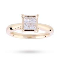 Princess Cut 0.50 Carat Total Weight Diamond Cluster Ring Set in 9 Carat Yellow Gold - Ring Size J