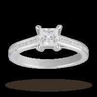 Princess Cut 0.65 Total Carat Weight Solitaire Diamond Ring with Diamond Set Shoulders in 18 Carat White Gold - Ring Size O