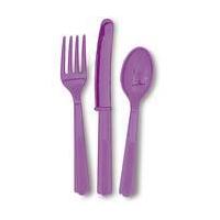 Pretty Purple Plastic Cutlery 18 Pieces