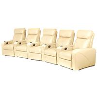Premiere Home Cinema Seating - 5 Seater Cream (4-Socket Ext. Lead)